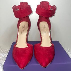 Red Suede Ankle Strap Heels
